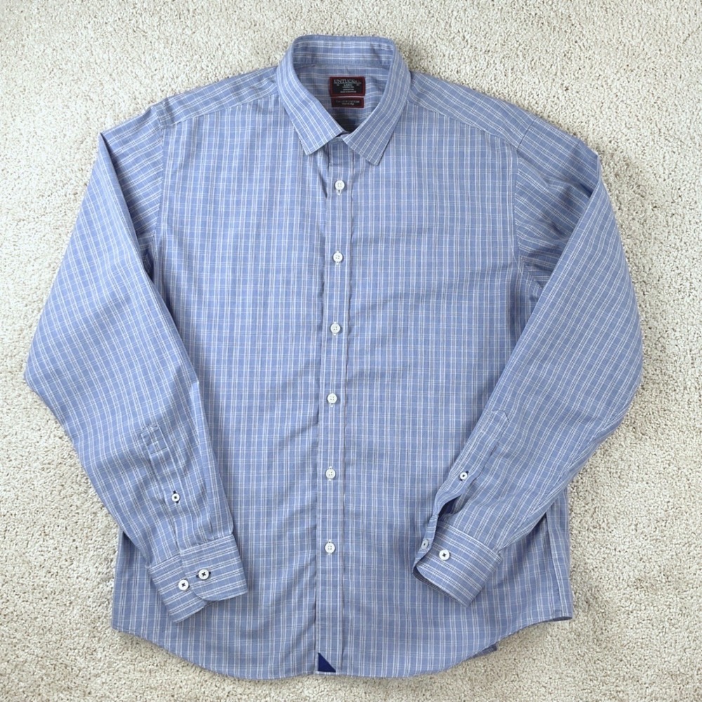 UNTUCKit Redstone Blue Grid Button‎ Down Shirt Mens Large
